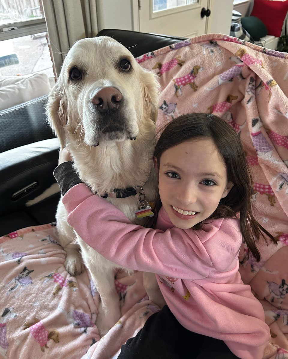 Yellow Lab Dog With Girl Yellow Lab Dog With Little Girl